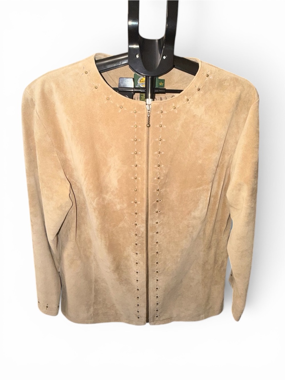 Cabela’s Genuine Suede Leather Jacket Tan Studded Zip Front Women’s Large